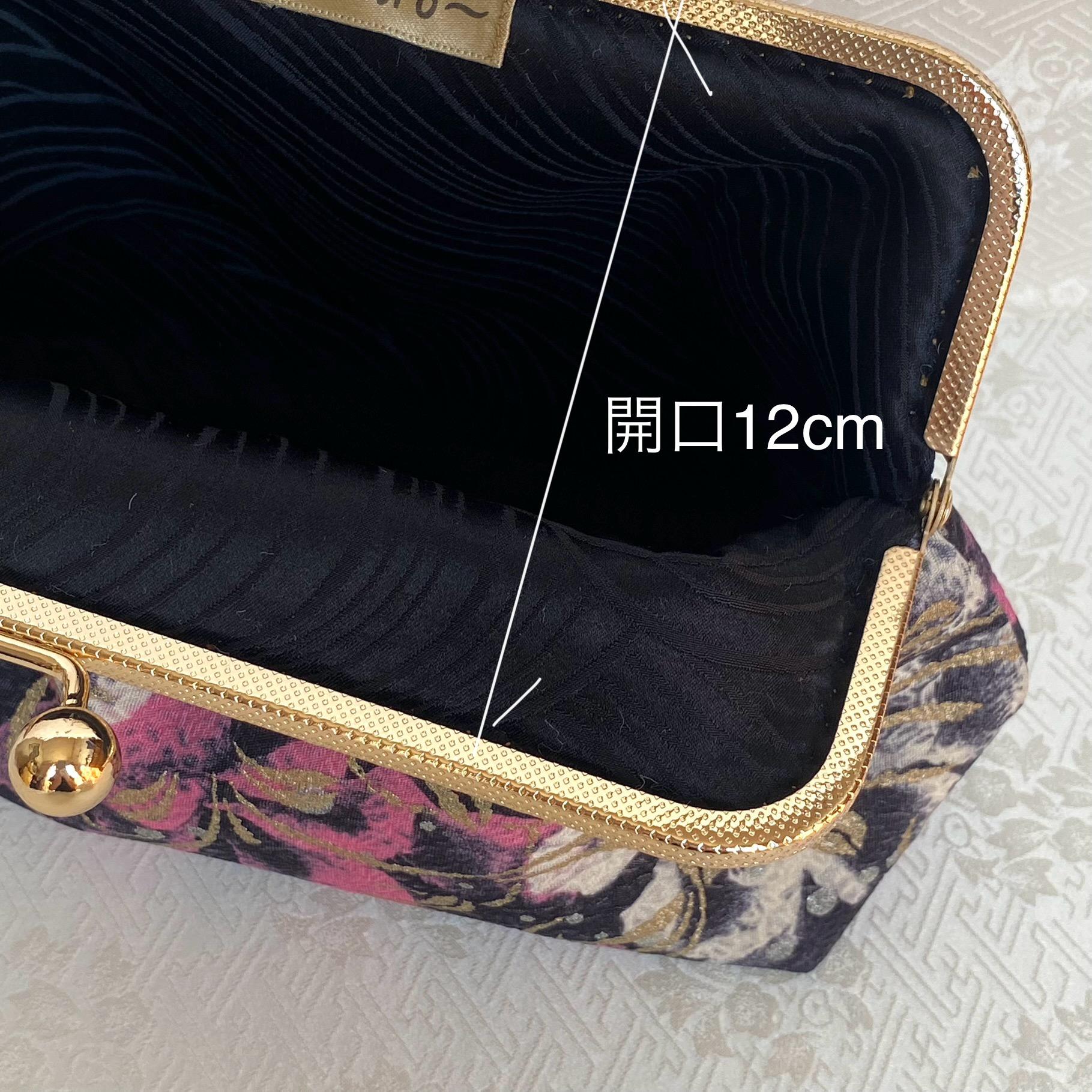 糊染め〈マチ付き〉がま口バッグゴールド 和装/洋装兼用 大きな花柄 白/ピンク | 5枚目